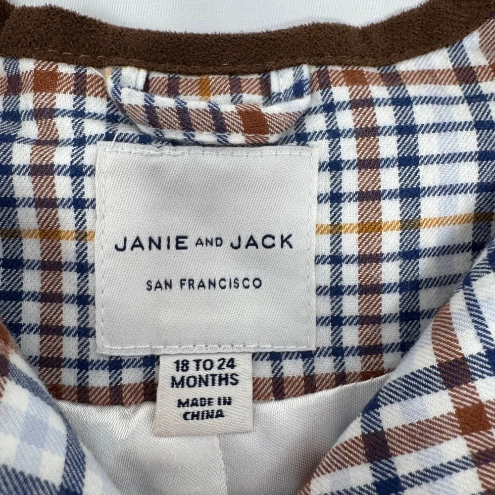 Janie and‎ Jack Tan Plaid Lined Cape Toddler Girls 18-24M Ruffle Trim Pockets